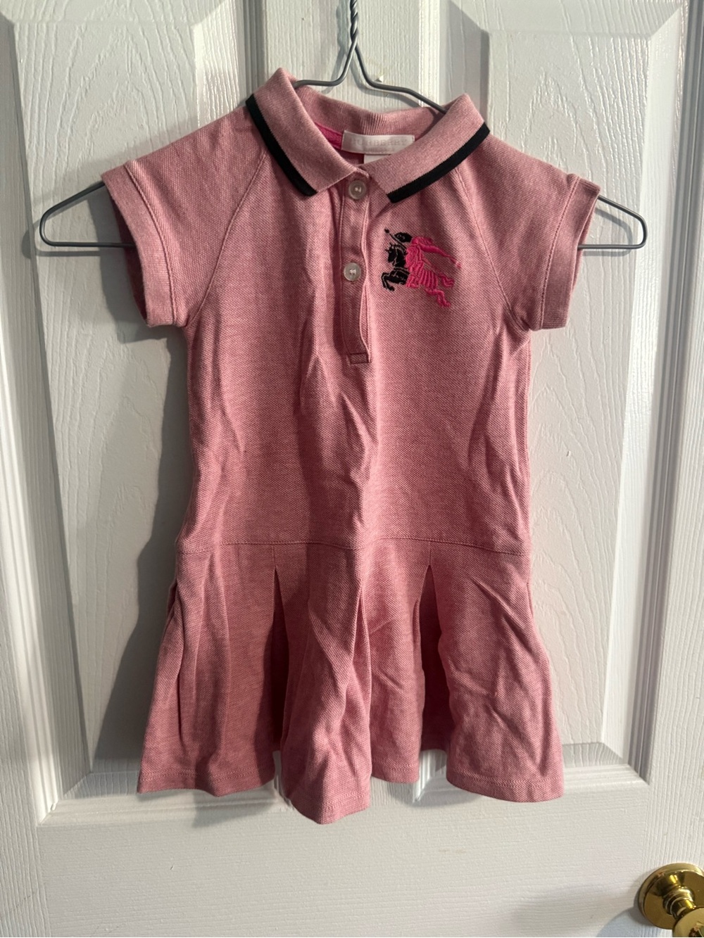 Burberry Pink Polo Dress with Black Trim and Embroidered Motif